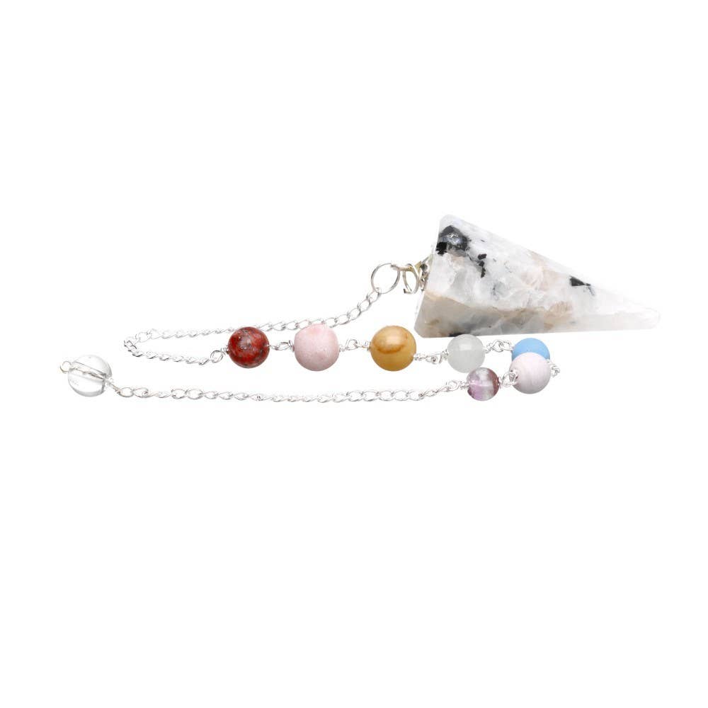 Faceted Moonstone Pendulum with Chakras (FAC34)