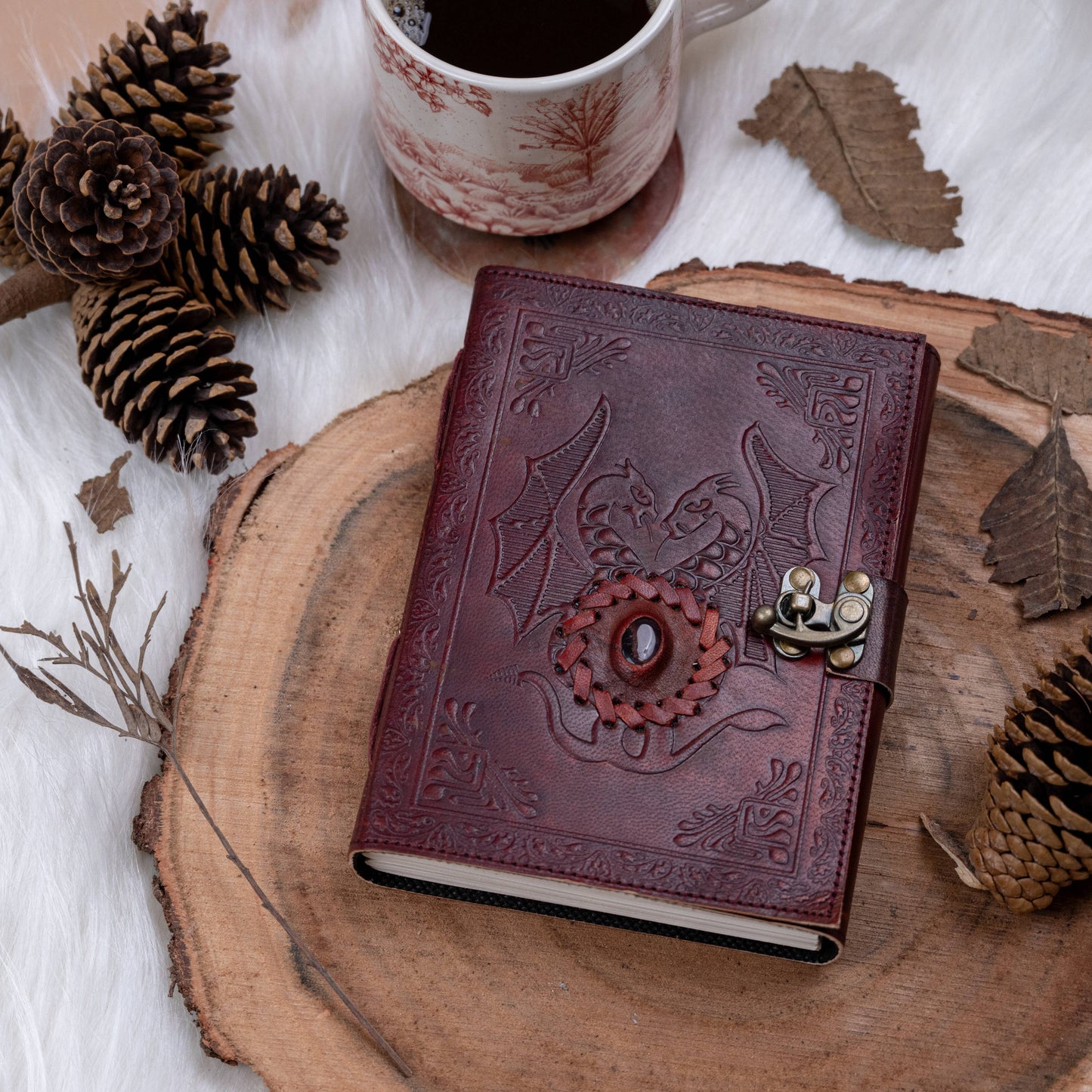 Leather Journal with Stone Dragon Embossed Travel Journal
