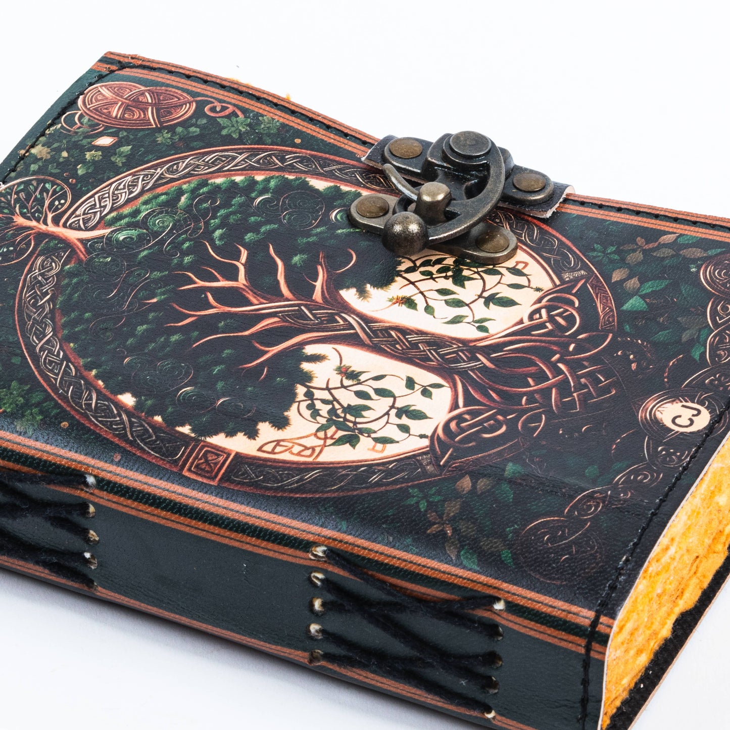 Vintage Leather Journal Notebook with Tree Print