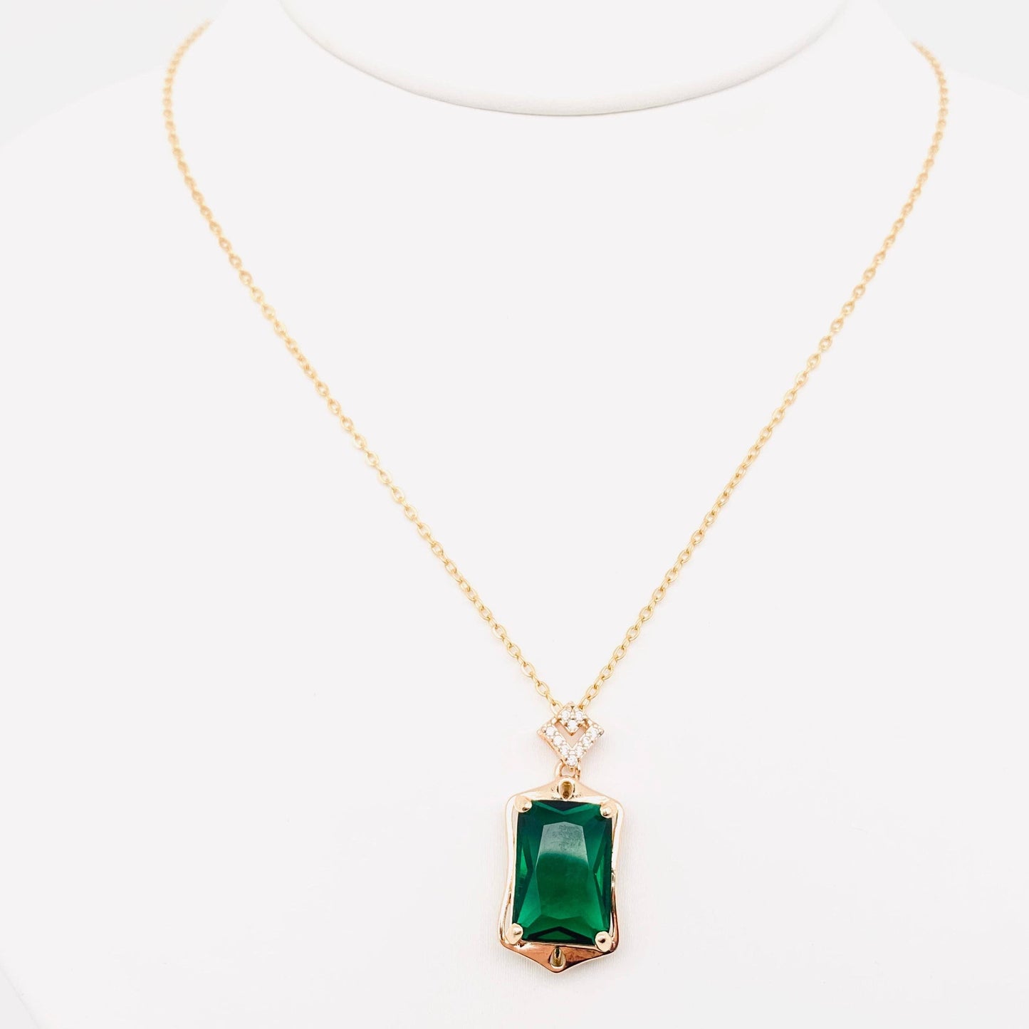 Green Zircon Pendant Stainless Steel Necklace: 6#