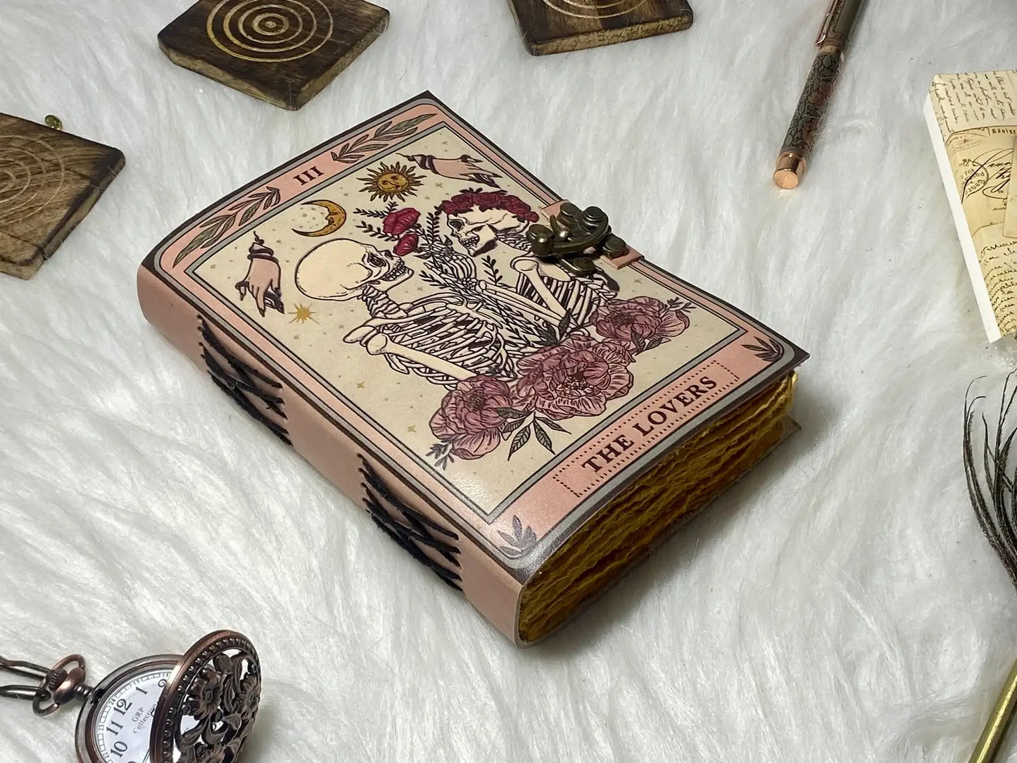 Vintage Leather Journal Notebook with The Lover Print