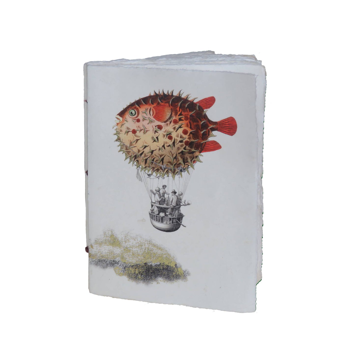 Parchment paper notebook, surreal hot air balloon and fish: 15 x 20 cm