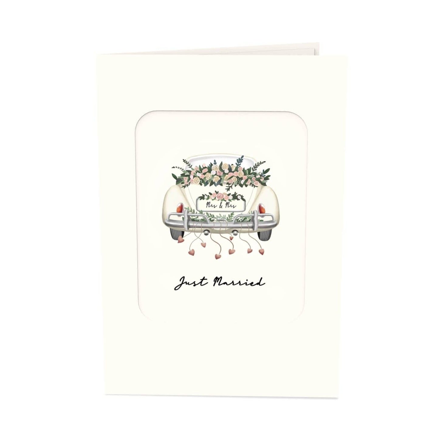 Wedding car with lesbian newlyweds pop-up card