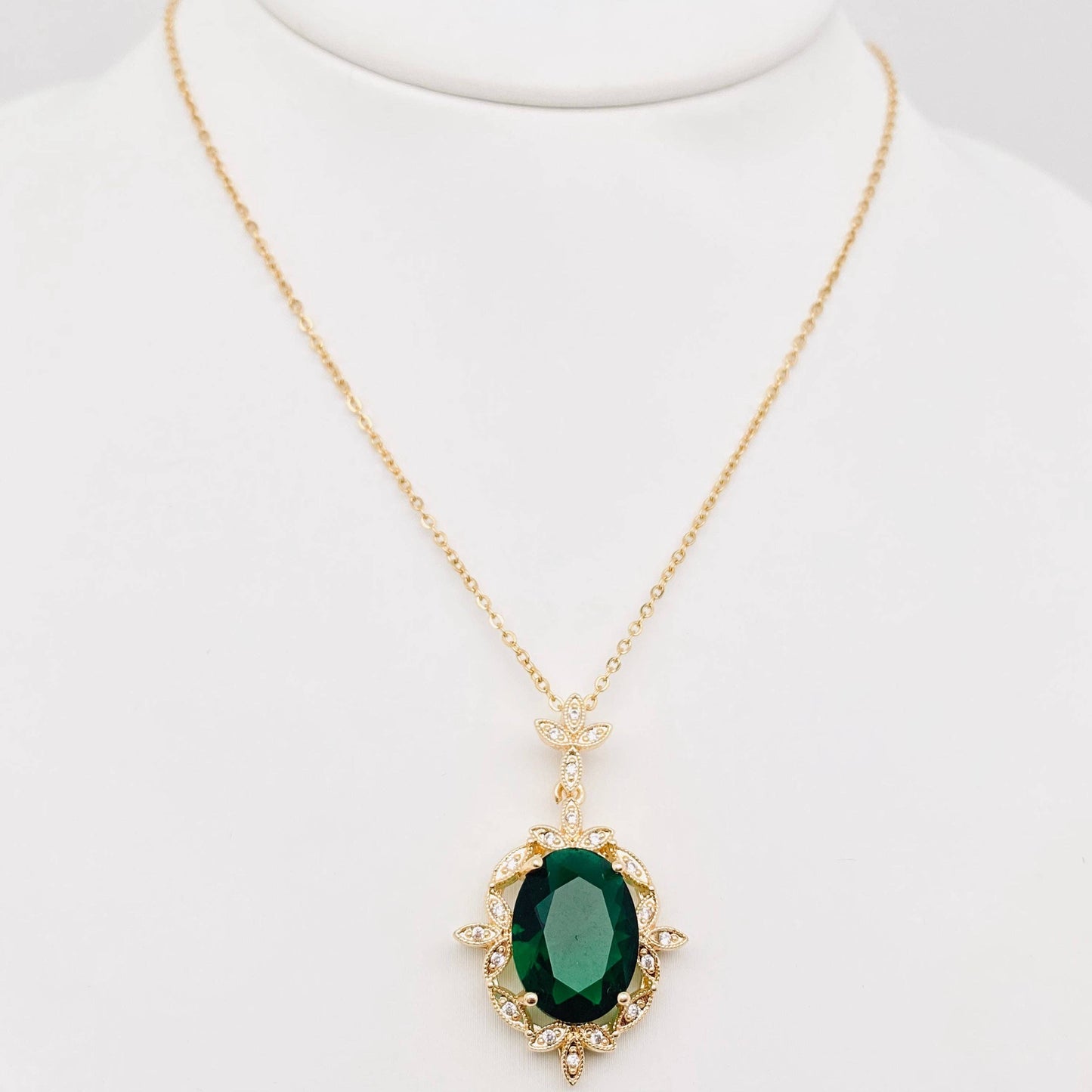 Green Zircon Pendant Stainless Steel Necklace: 4#