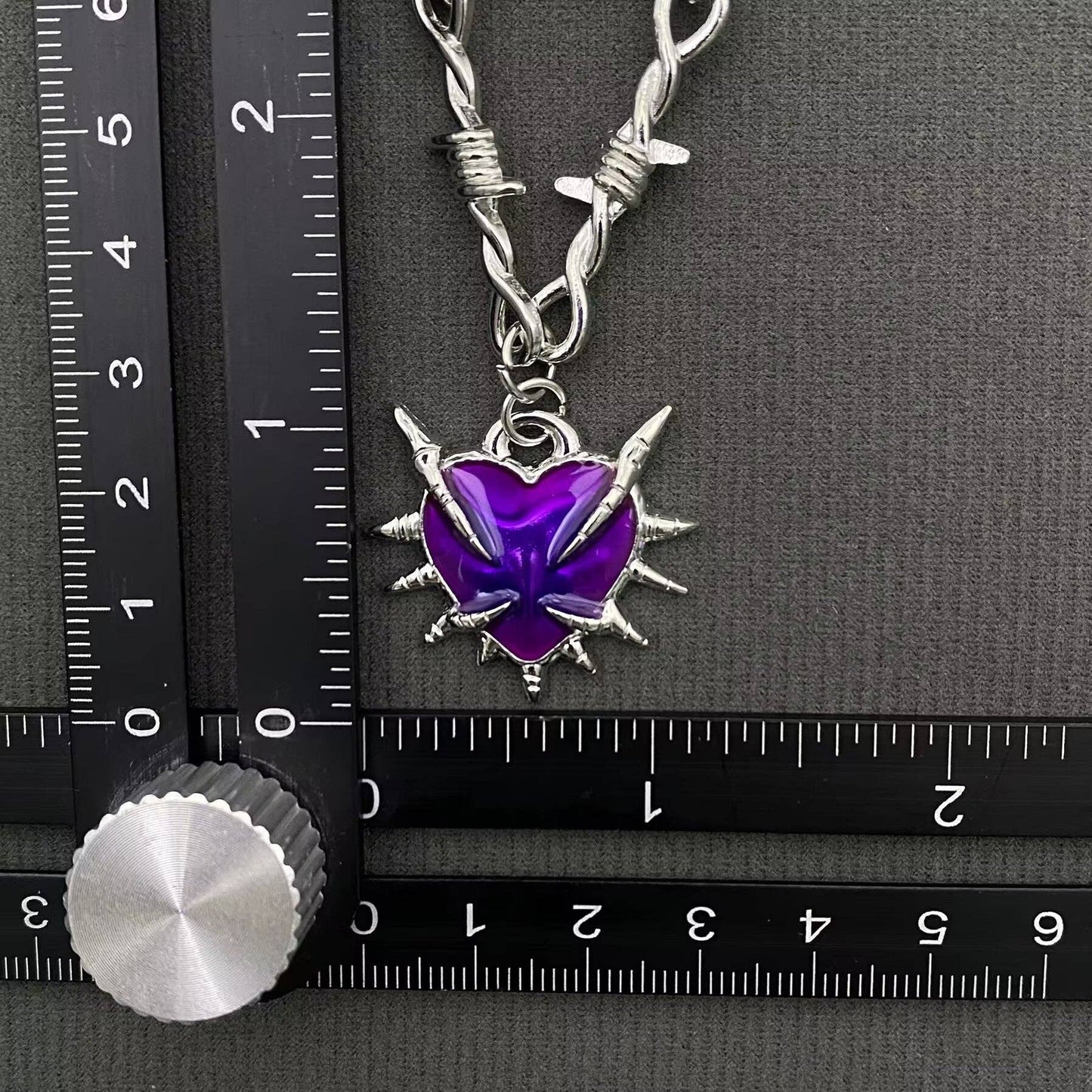 Gothic Purple Thorns Heart Dagger Charm Necklace