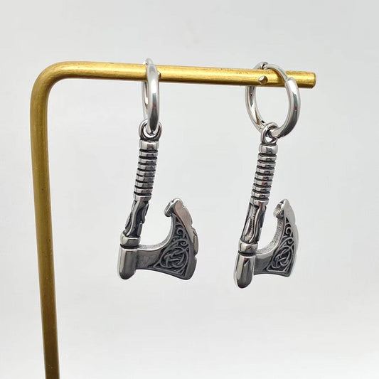 Viking Celtic Knot Axe Stainless Steel Huggie Earrings - MJ