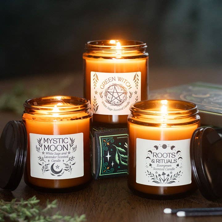 Green Witch White Sage Amber Glass Candle