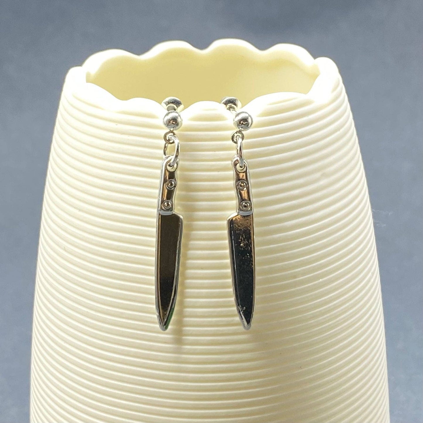 Silver Tone Metal Knife Dangle Earrings - GT