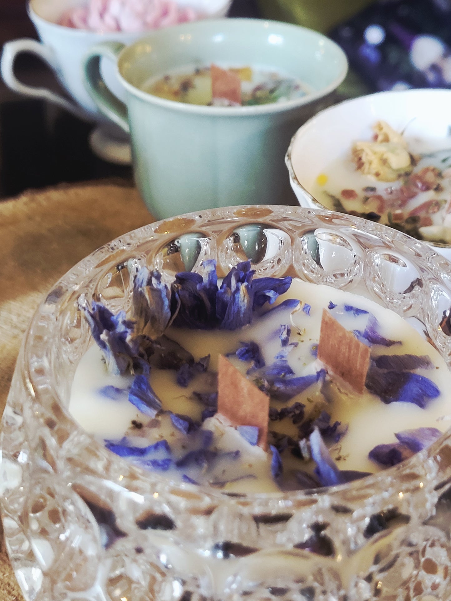 Homemade Candle Blue Flowers Wild Strawberries