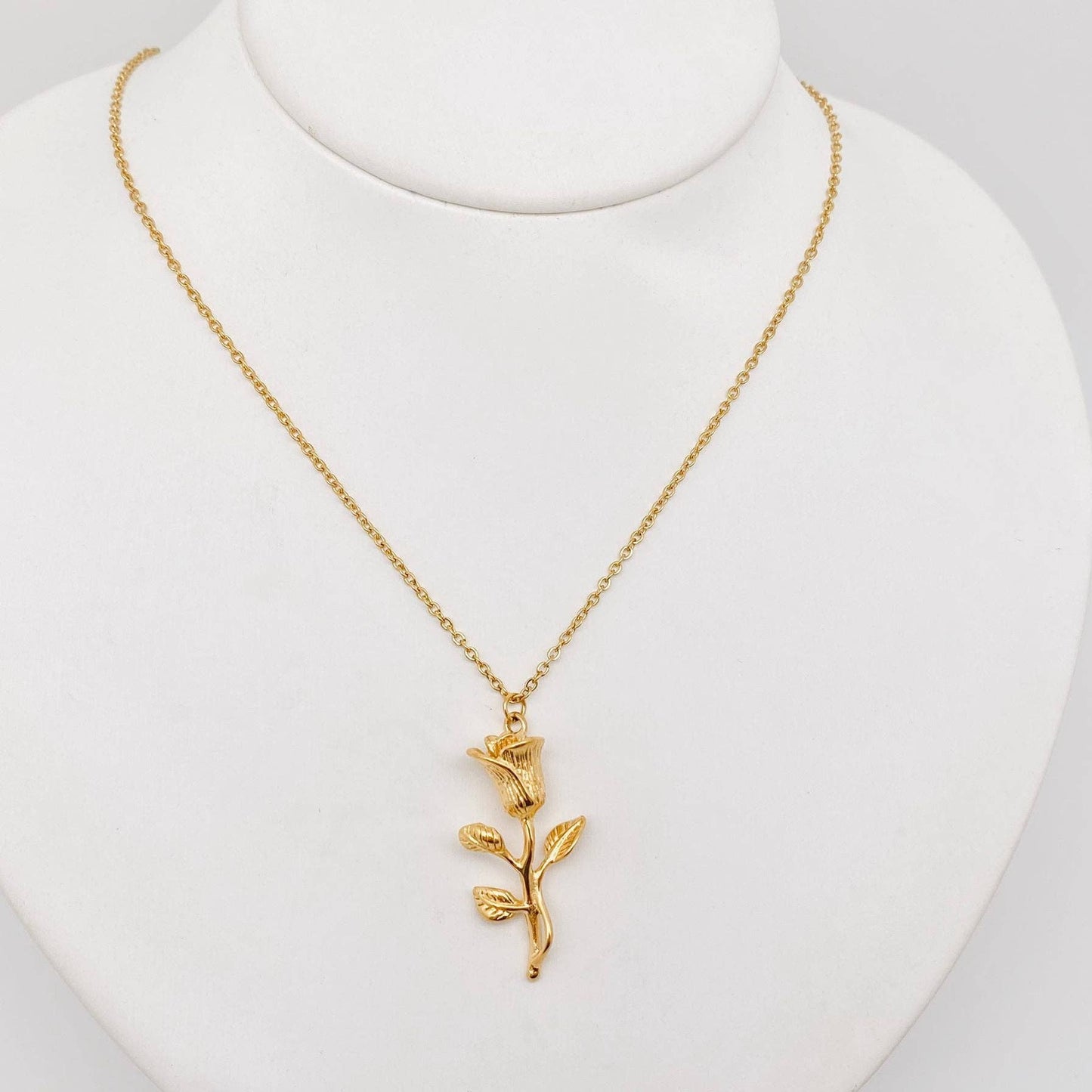 18K Gold Plated Stainless Steel Rose Pendant Necklace - FGS