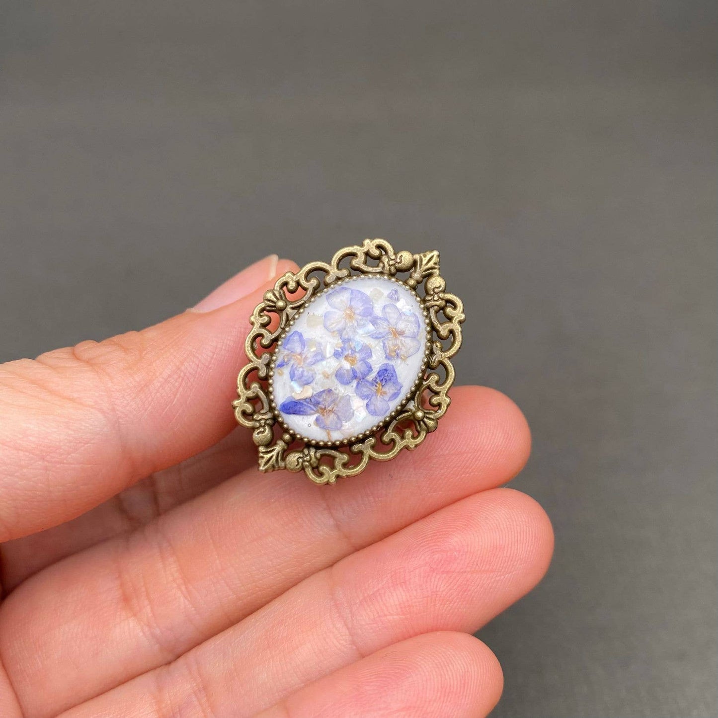 Vintage Dried Flowers Adjustable Ring