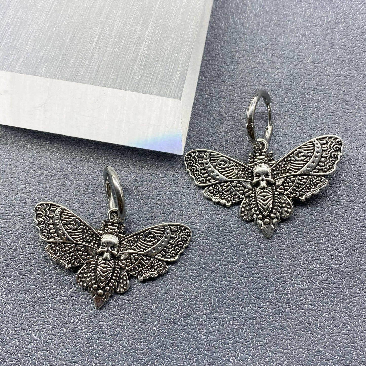 Gothic Moth Charm Huggie Earrings - GT