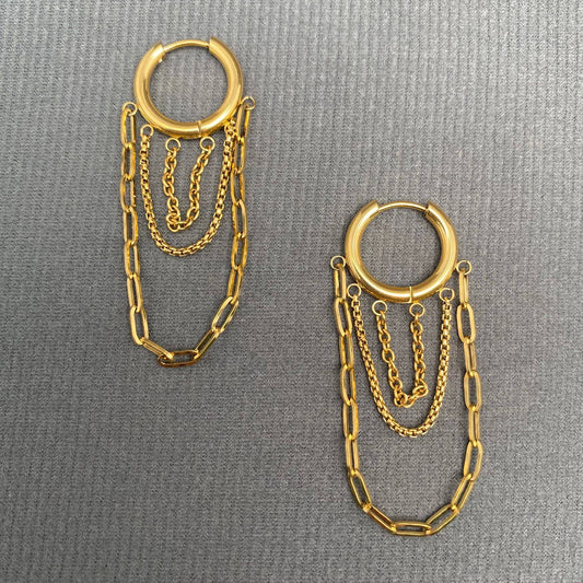 Chain Fringe 18K Gold Plated S.Steel Huggie Earrings - FGS