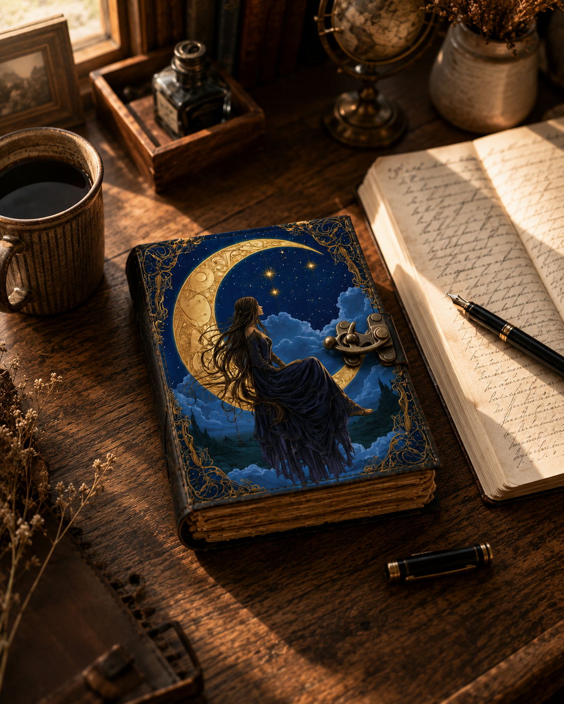 Moon Goddess Leather Journal with Lock – Celestial Deckle