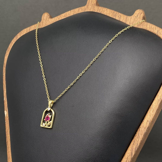 Zircon Inlaid Flower Charm Copper Necklace