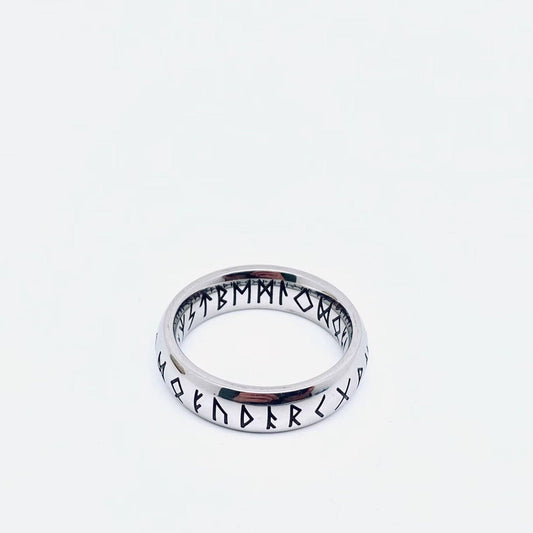 Vintage Viking Text Luen Rune Titanium Steel Ring - MJ/MR: Steel color / 10