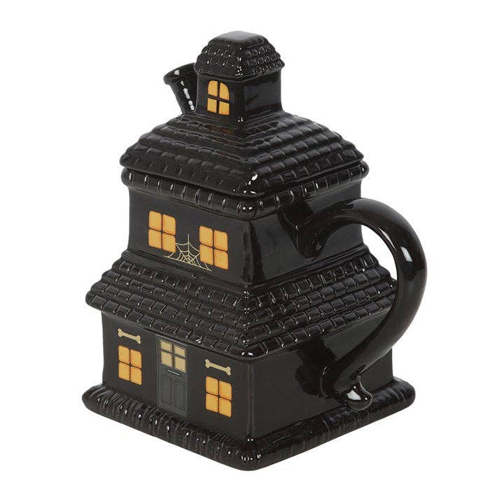 Black Haunted House Lidded Halloween Mug