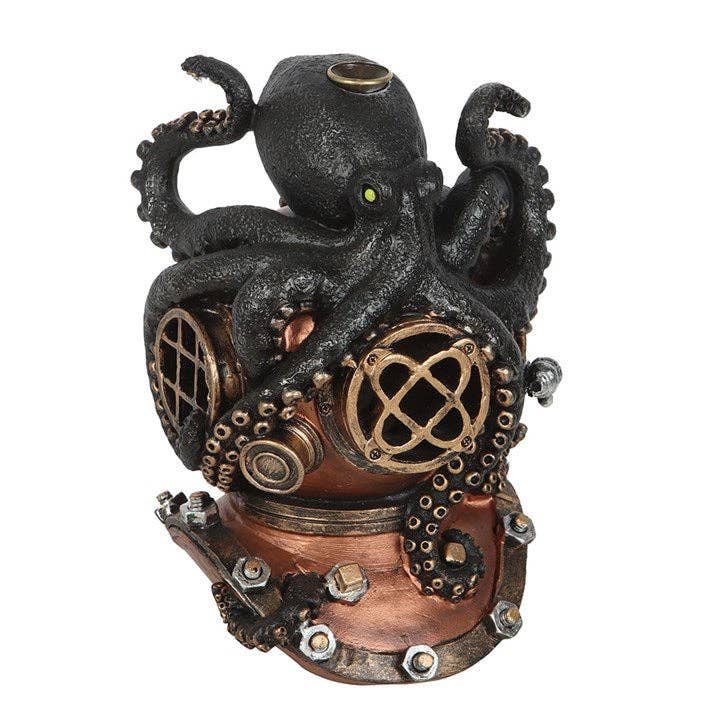 Steampunk Kraken on Diver's Helmet Backflow Incense Burner