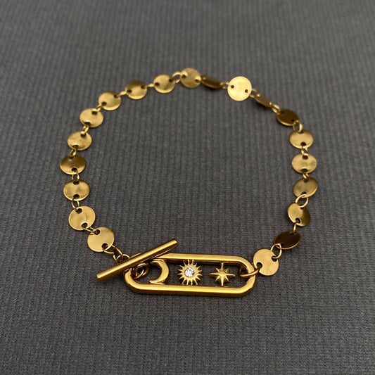 Sun Moon Star Petit 18K vergoldetes Edelstahlarmband