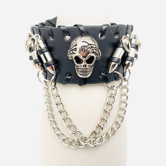 Punk Jewelry Leather Skull Chain Bracelet