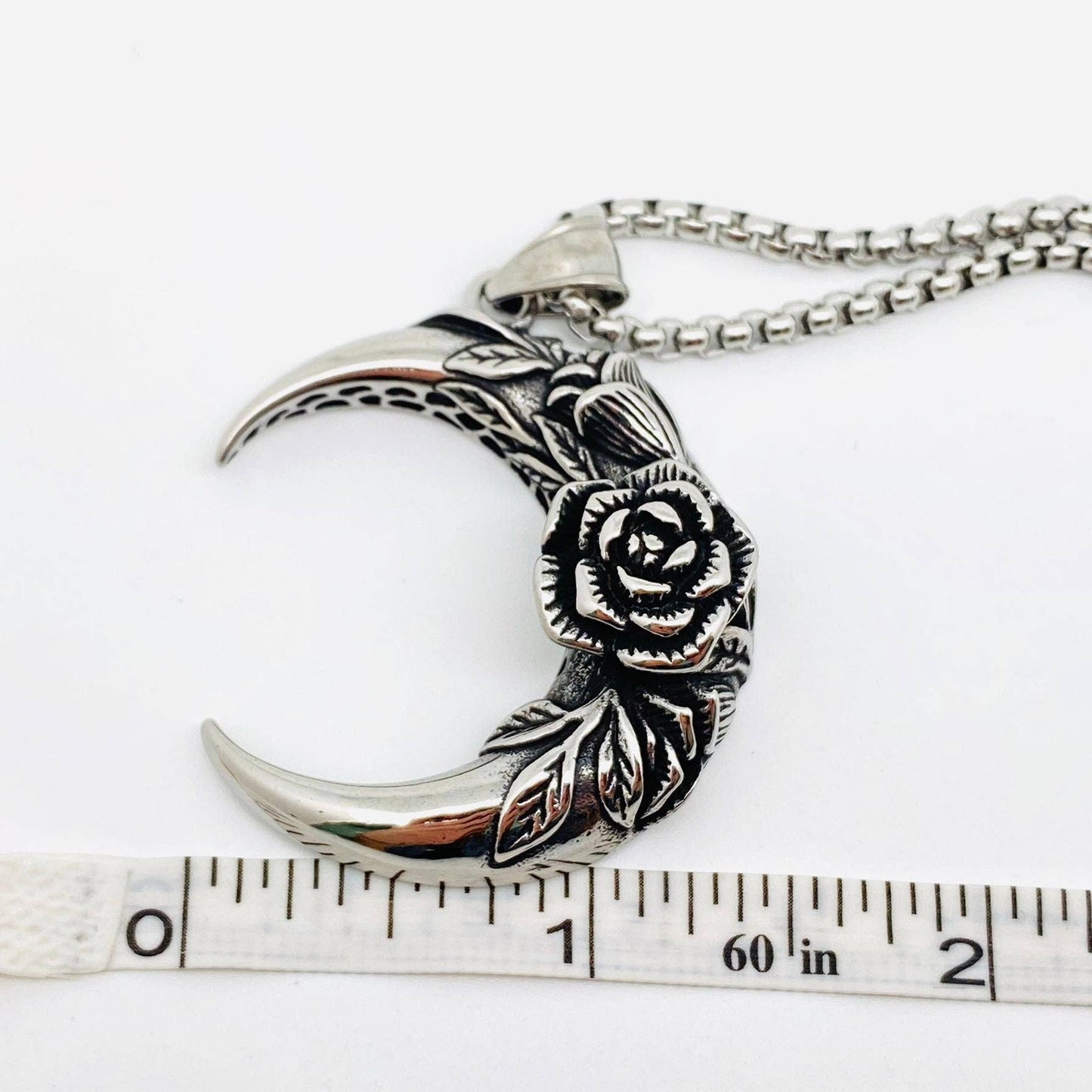 Rose Crescent Moon Charm Stainless Steel Necklace -MJ/MNP/MS: Pendant + chain