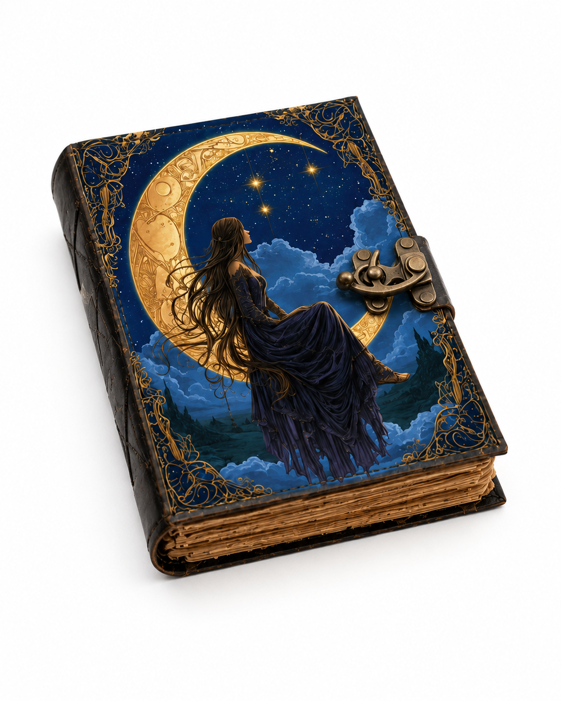 Moon Goddess Leather Journal with Lock – Celestial Deckle