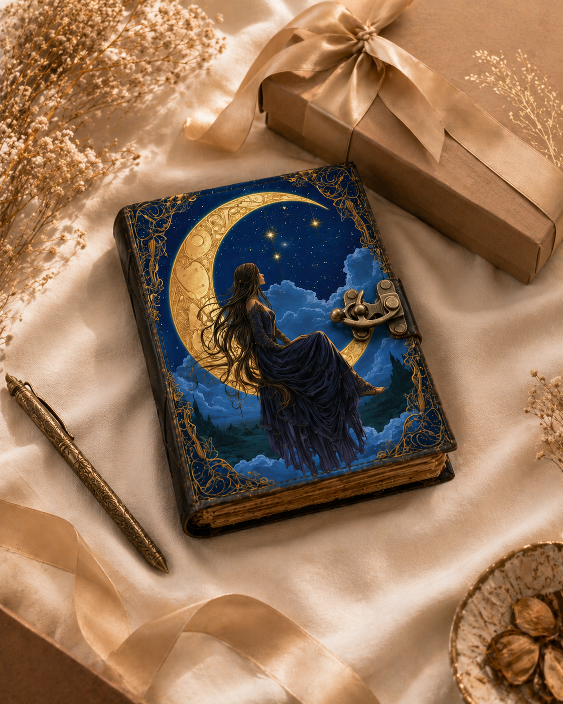 Moon Goddess Leather Journal with Lock – Celestial Deckle