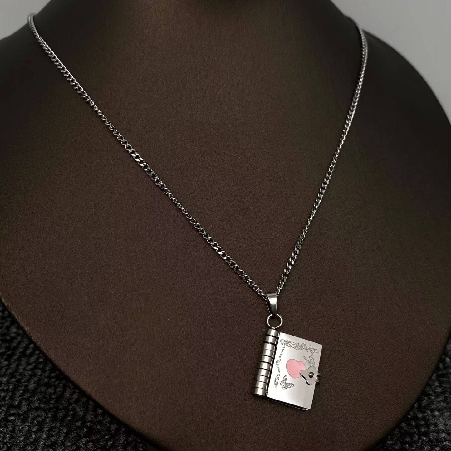 LOVER Heart & Butterfly Openable Book Charm Necklace - FGS