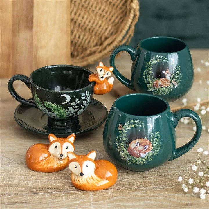 Green Forest Print Teacup with Fox