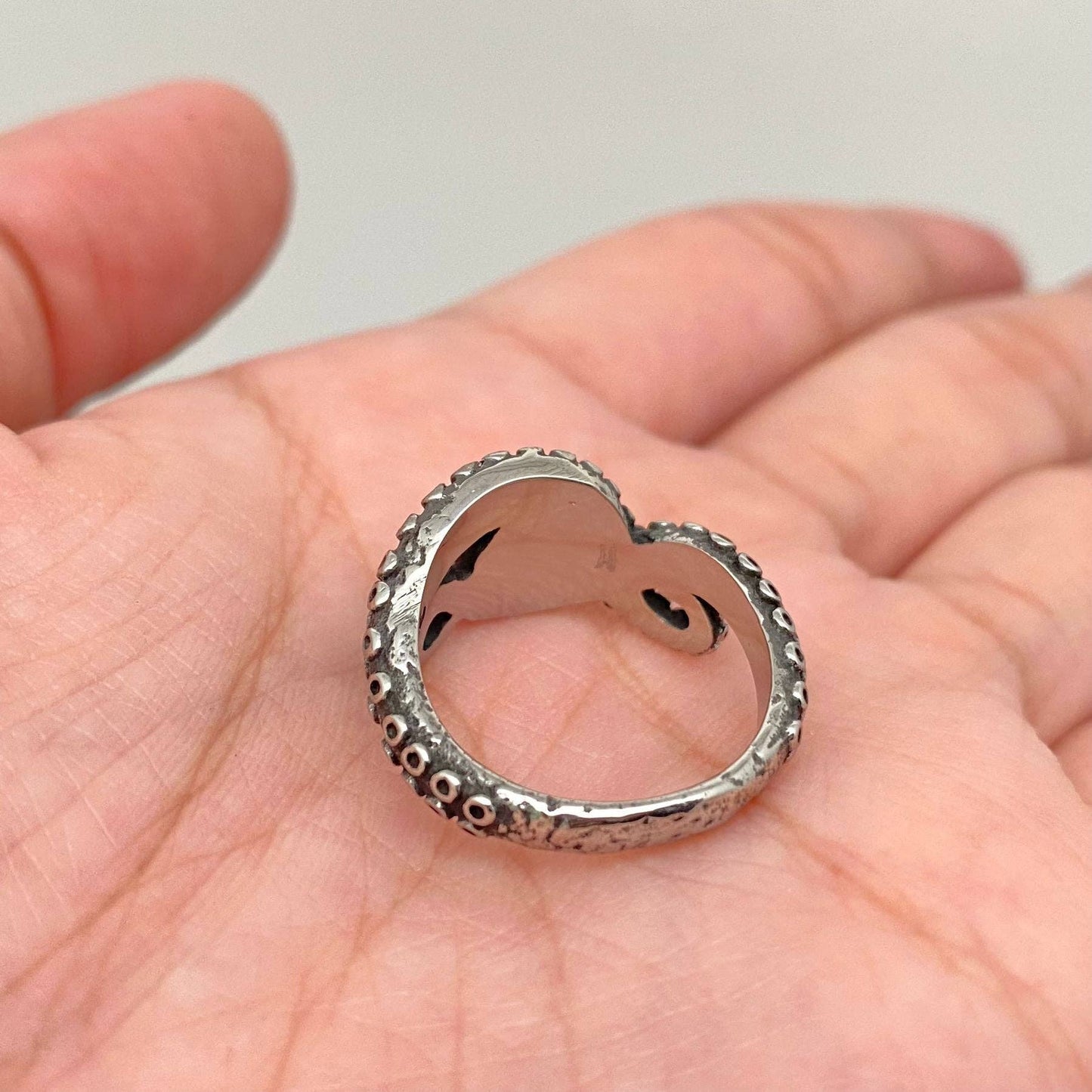 Blue Gemstone Octopus Tentacle Stainless Steel Ring - MR: 10