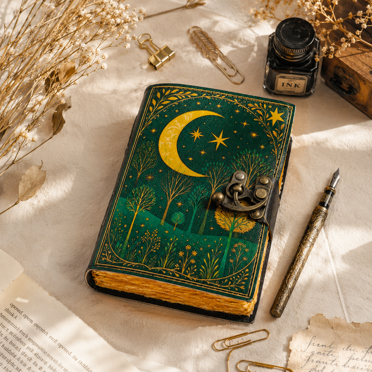 Leather Journal with Lock Handmade Paper Notebook for Travel