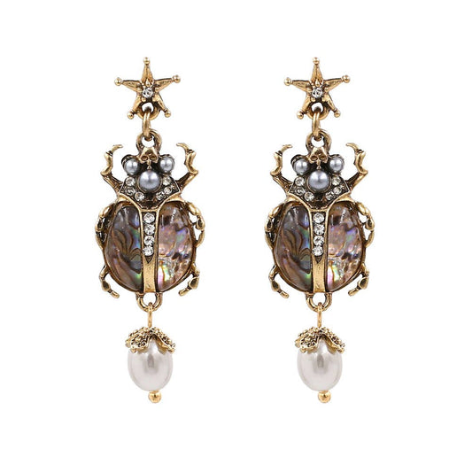 Vintage Insect Pearl Pendant Earrings