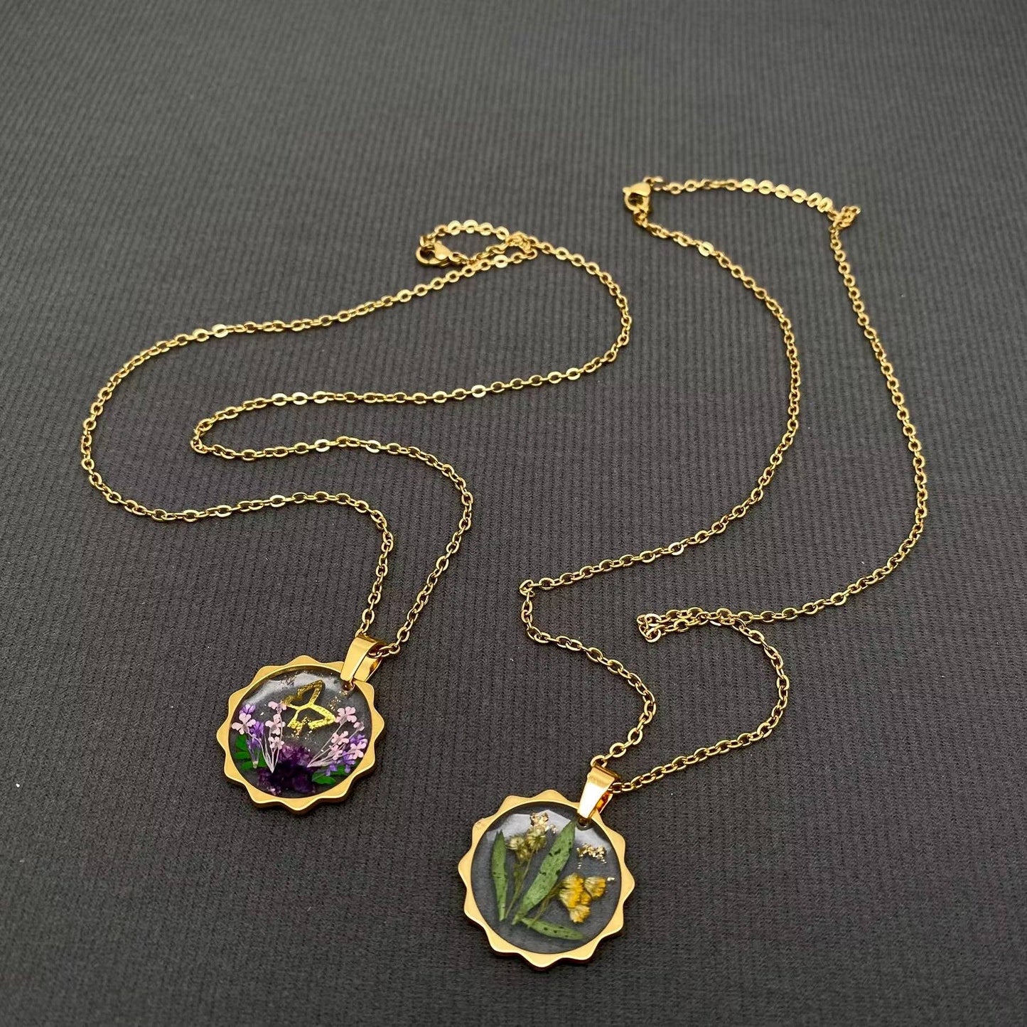 Dried Flowers Geometric Charm 18K Golden SS Necklace - PDF: A