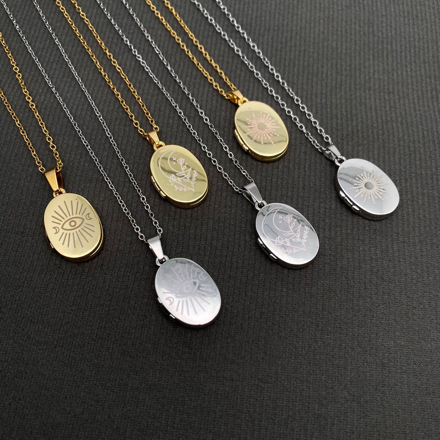 Sun & Moon & Star Locket 18K Gold Plated Charm Necklaces -MS