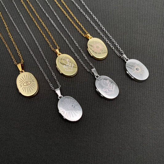 Sun & Moon & Star Locket 18K Gold Plated Charm Necklaces -MS