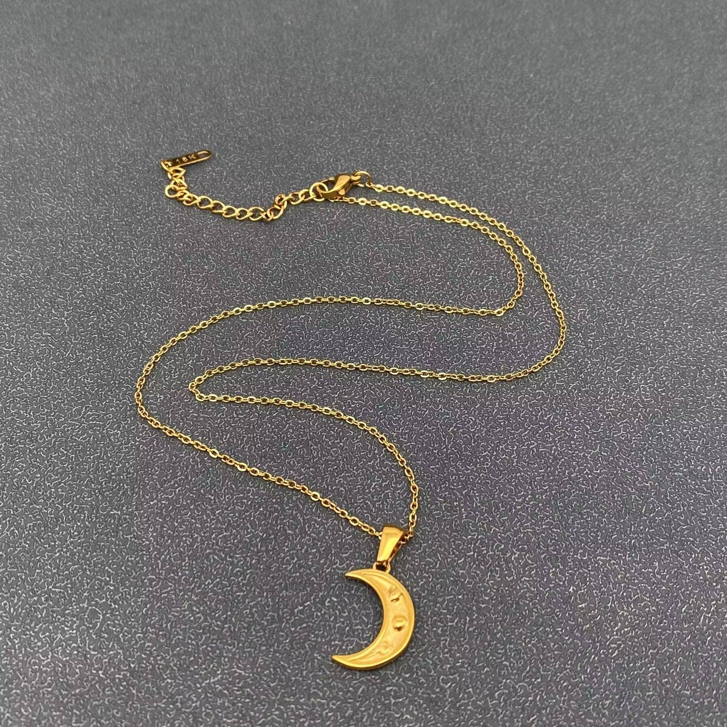 Inlaid CZ Moon Charm 18K Golden S.Steel Necklace - FGS/MS