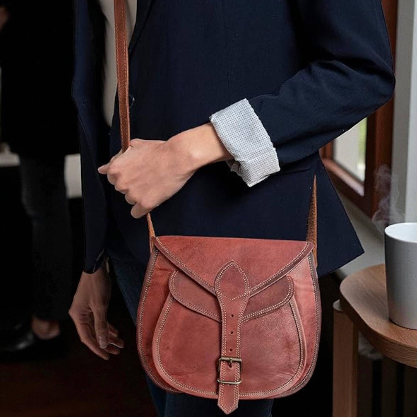 Leather Crossbody Satchel Bag Vintage Purses Handbag 11 inch