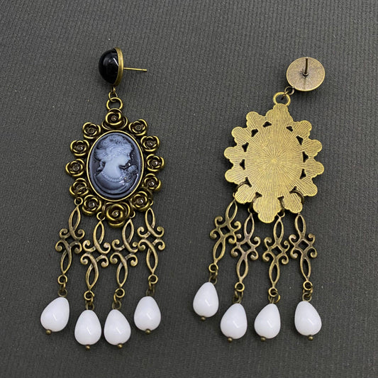 Vintage Cameo Queen Dangle Earrings