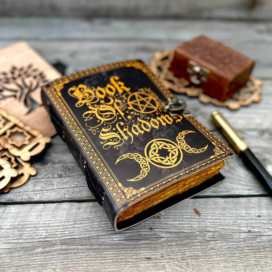 Leather Journal Vintage Notebook with Book of Shadow Print 