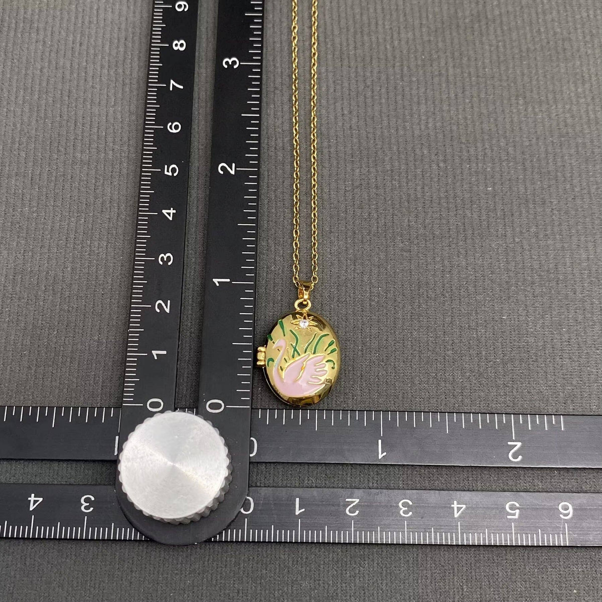 Enamel Swan Locket Charm 18K Gold Plated Necklace