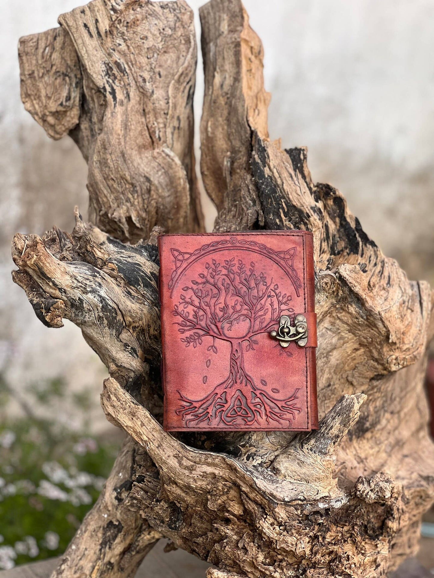 Leather Journal Notebook Tree Embossed Life of Tree: Red