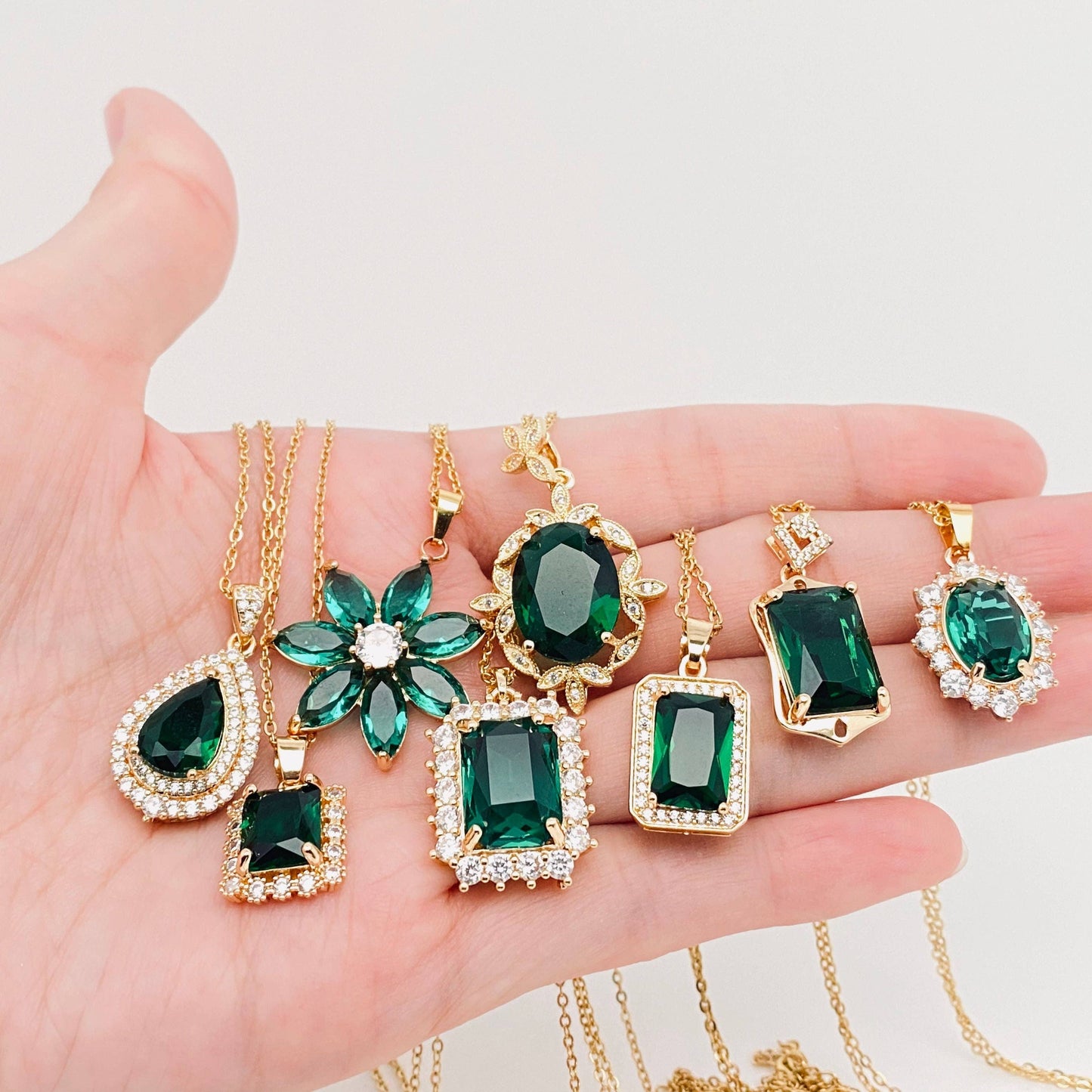 Green Zircon Pendant Stainless Steel Necklace: 6#