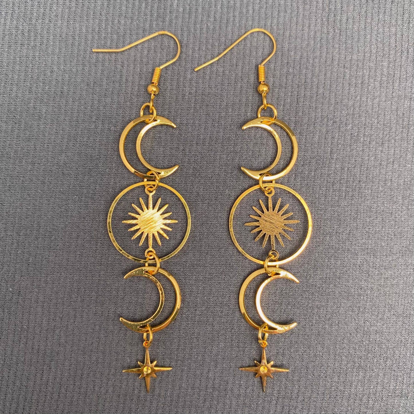 Golden Hollow Moon Star Dangle Earrings