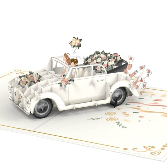 Wedding car with lesbian newlyweds pop-up card