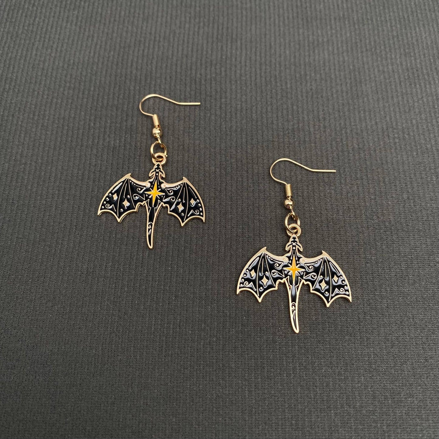 Enamel Flying Dragon Dangle Earrings