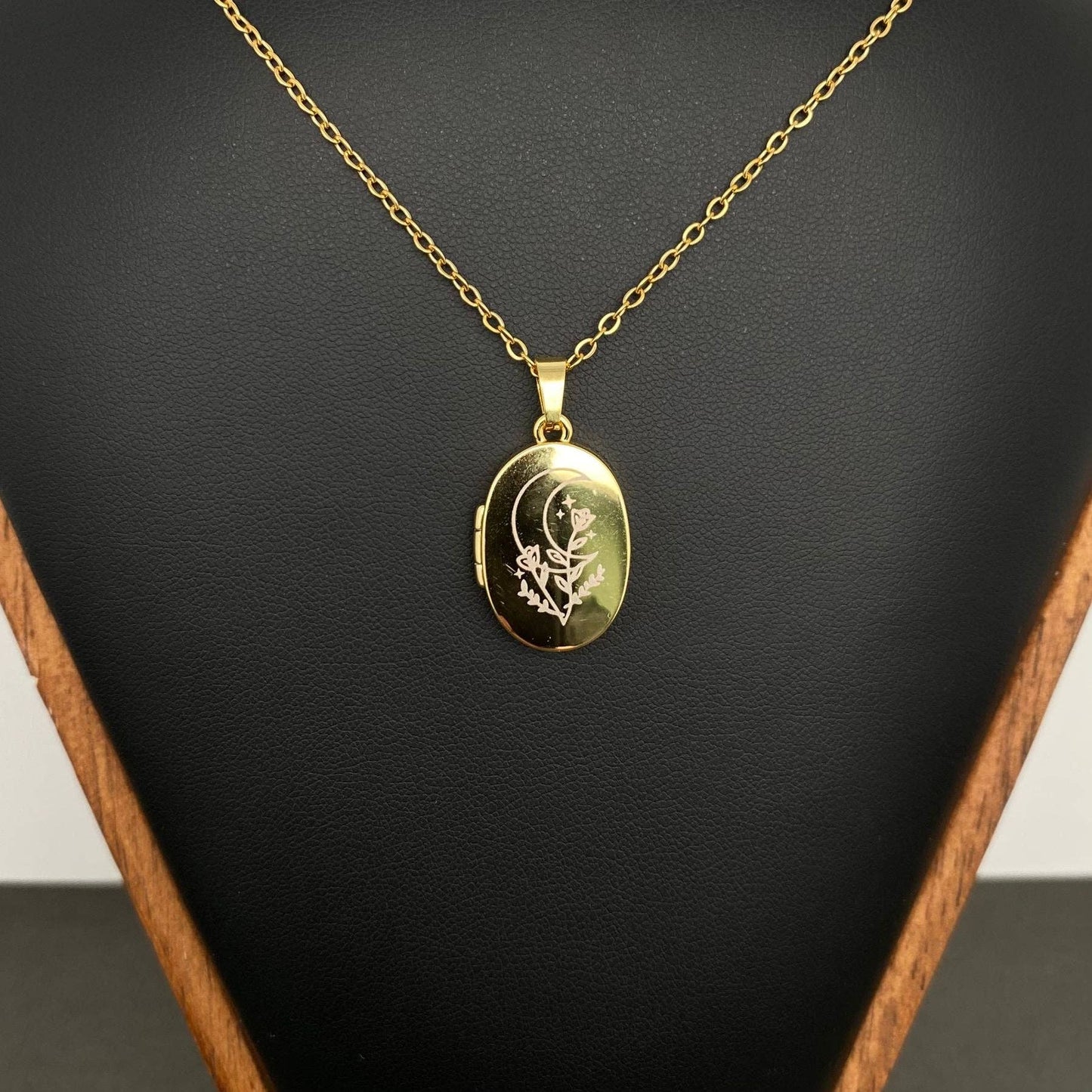 Sun & Moon & Star Locket 18K Gold Plated Charm Necklaces -MS