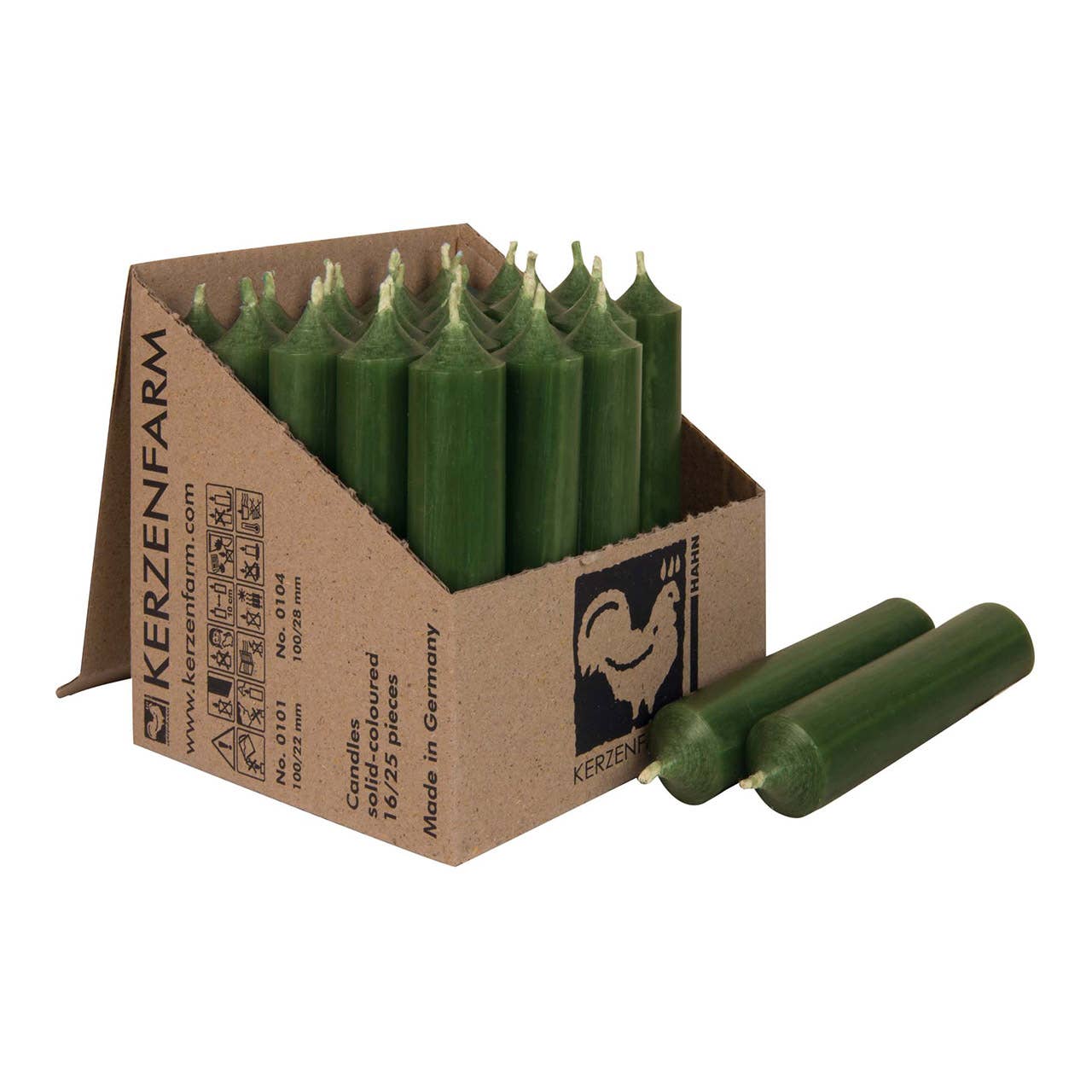 Taper candle, solid-colored, made of wax, pine green (H) 10 cm Ø 2 cm Burn time approx. 4 hrs.