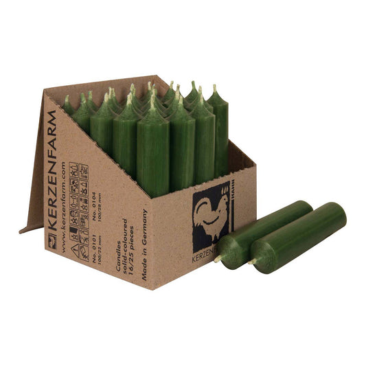 Taper candle, solid-colored, made of wax, pine green (H) 10 cm Ø 2 cm Burn time approx. 4 hrs.