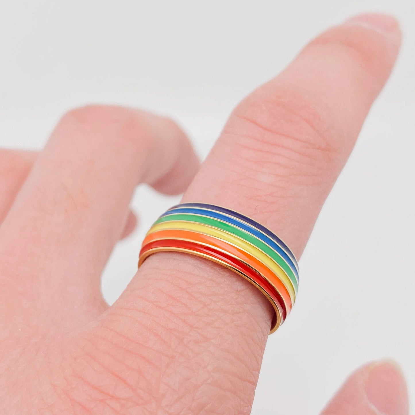 Rainbow Striped Stainless Steel Ring - MJ/MR