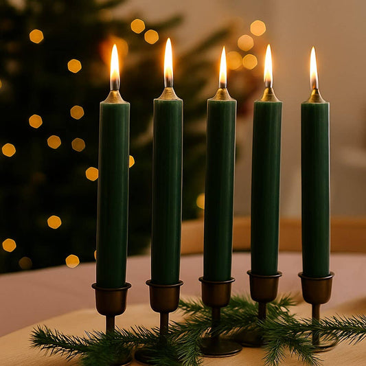Taper candle dark green solid-colored Ø 2x18 cm burning time approx. 8 hours.